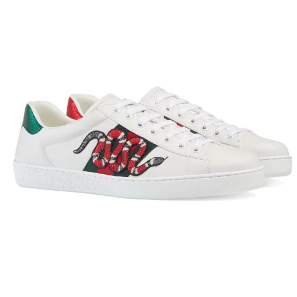 Gucci Snake Ace Embroidered Leather Sneakers